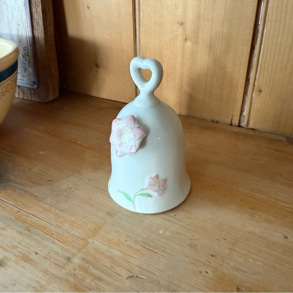 Vintage Rare Pink Lenox 3D Floral Ceramic Bell with Pink Flowers
